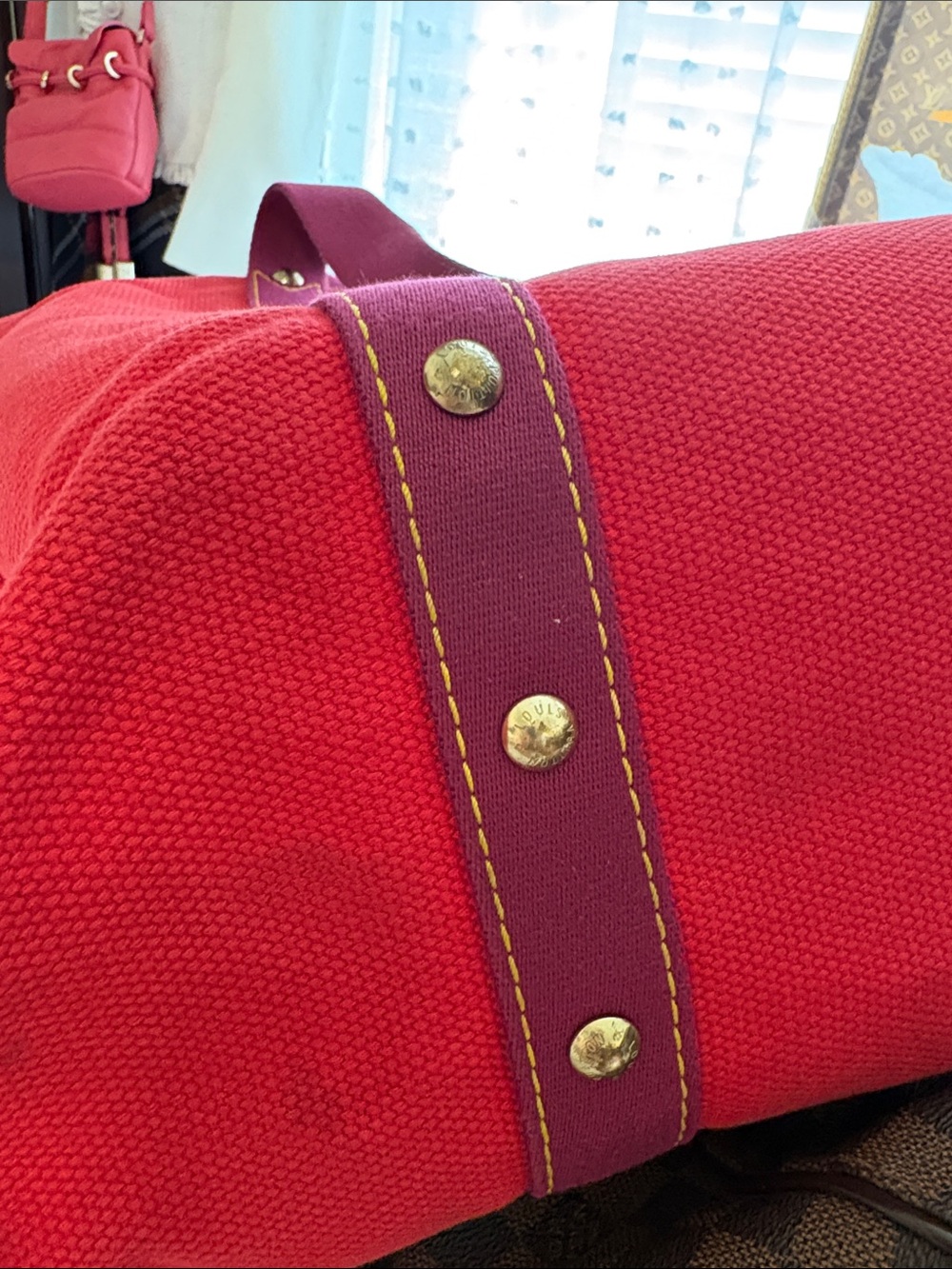 Louis Vuitton Antigua Cabas tote bag red canvas W/COA/ Horse Charm included -GUC - Picture 14 of 17